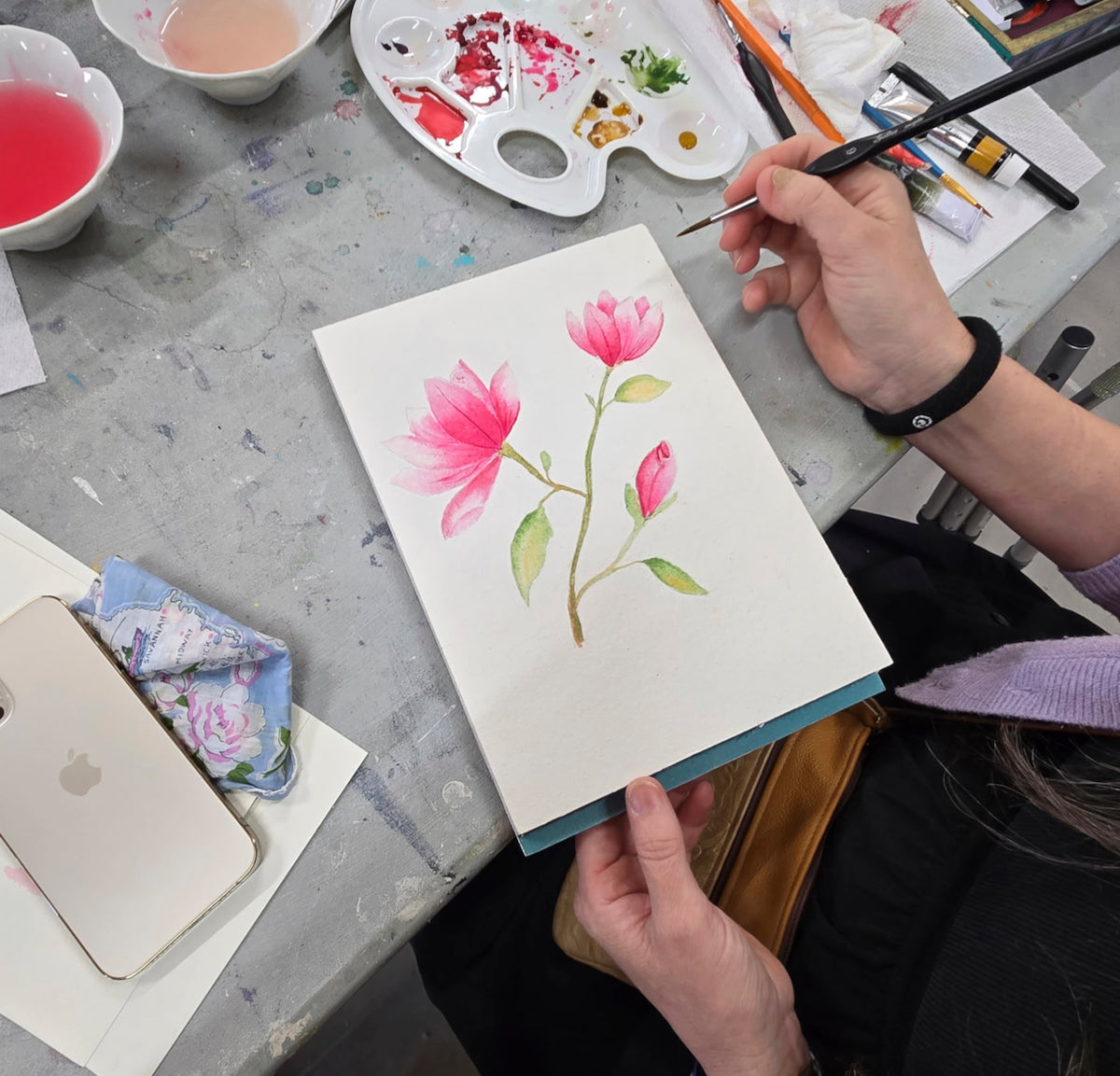 Watercolor florals painted at a Tasneem Arif workshop