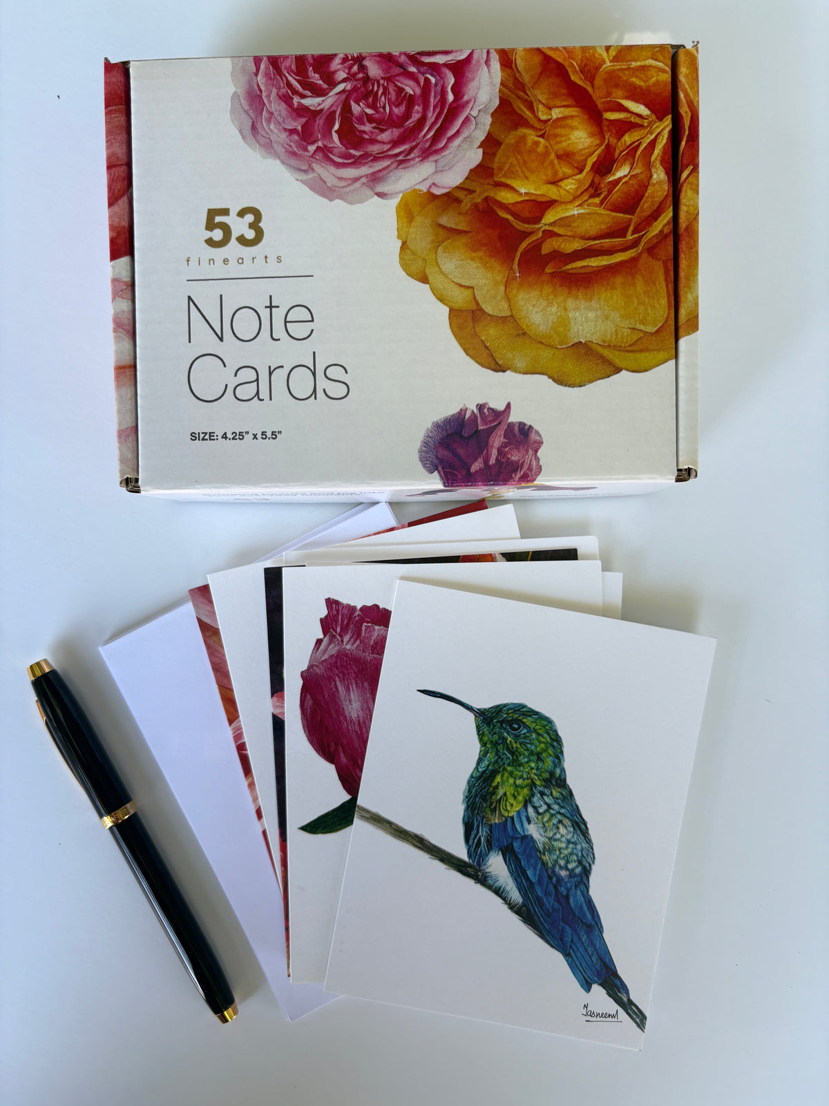 Box of 8 watercolor floral notecards by Tasneem Arif