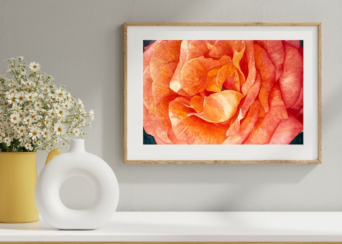 Eternal Love | Orange and Peachy Rose Watercolor Art Print, Limited Edition Giclée