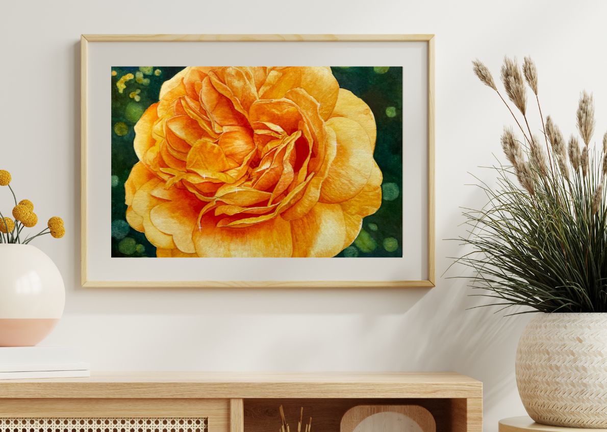 Golden Glow |  Yellow Rose Watercolor Art Print, Limited Edition Giclée