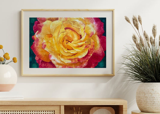 Changing Colors | Yellow and Red Rose Watercolor Art Print, Limited Edition Giclée