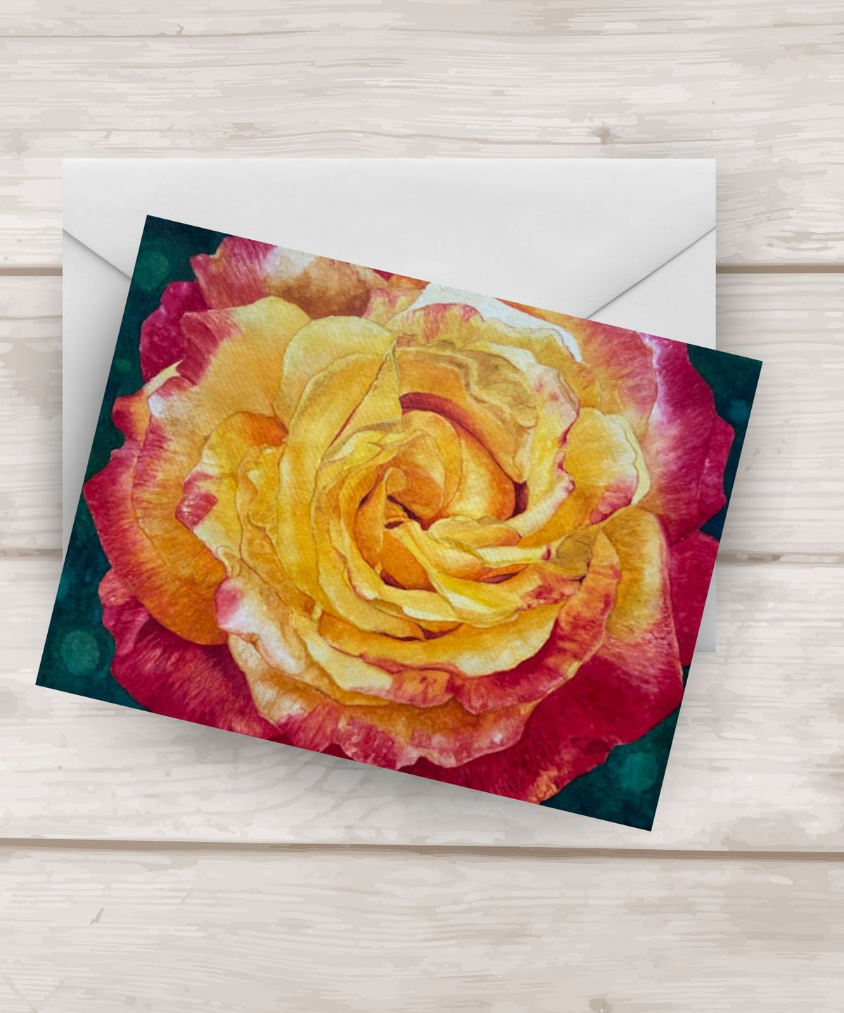 Blank Notecards |  Watercolor Painting of A Red and Yellow Rose| 4.25″x 5.5″
