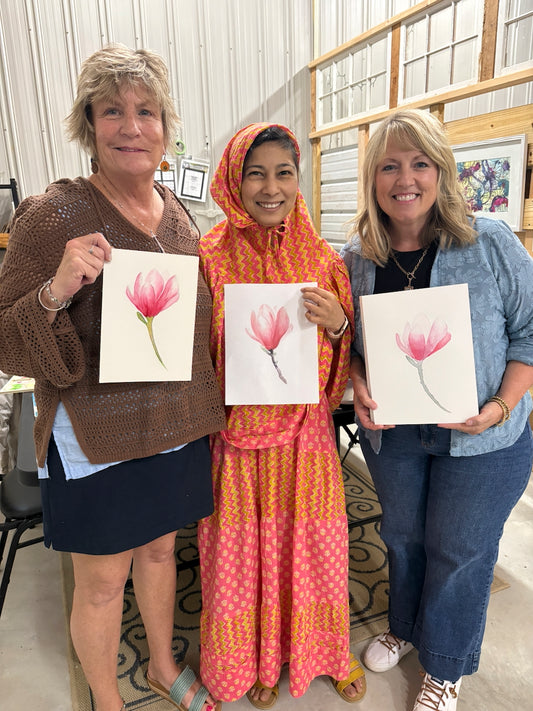 Student artwork from an introductory art class with Tasneem Arif