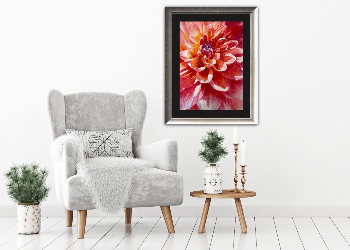 chair with Original Watercolor Painting of Dahlia